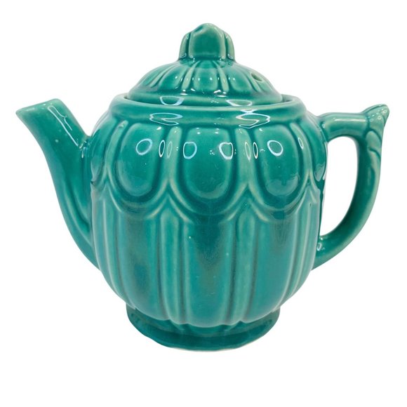 “SOLD” Vintage Shawnee Tea Pot MCM Ribbed Drape Pottery USA 1940s 40s Green - Picture 8 of 11